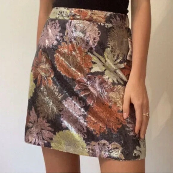 ZARA Basic size L Floral Sequin Multicolor Lined Mini Skirt - Picture 9 of 9